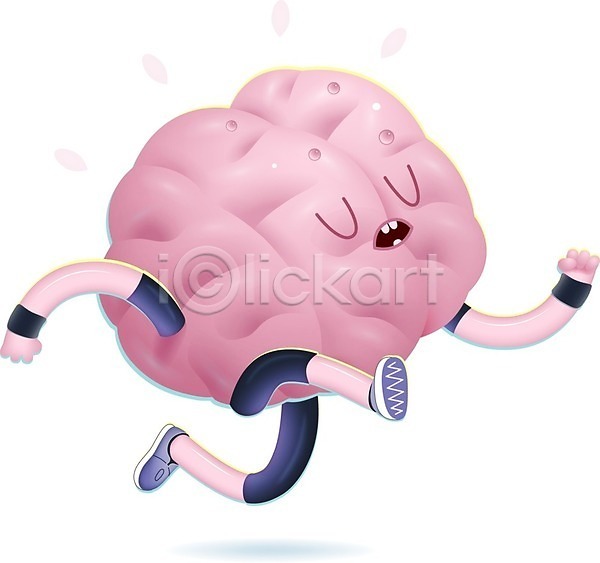 사람없음 EPS 일러스트 해외이미지 뇌 달리기 땀 땀흘리기 운동 의학캐릭터 장기(의학) 캐릭터 해외202004 해외202105
