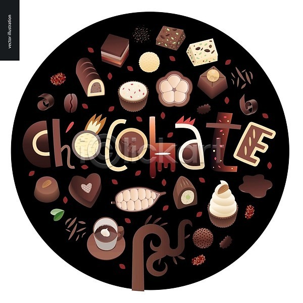 사람없음 EPS 일러스트 해외이미지 검은색 다양 원형 초콜릿 카카오 카카오열매 타이포그라피 해외202004 해외202105 화이트초콜릿