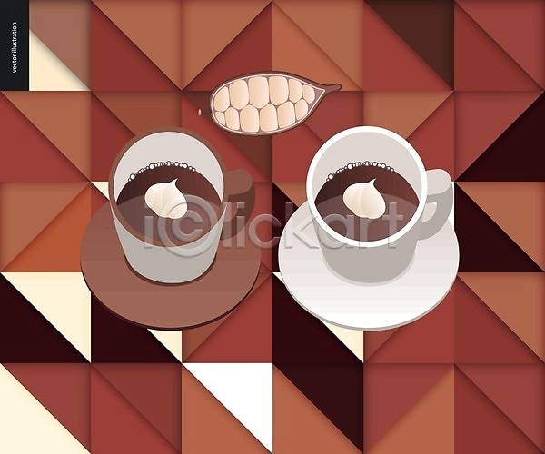 사람없음 EPS 일러스트 해외이미지 갈색 생크림 초콜릿 카카오열매 커피 컵 컵받침 코코아 해외202004 해외202105