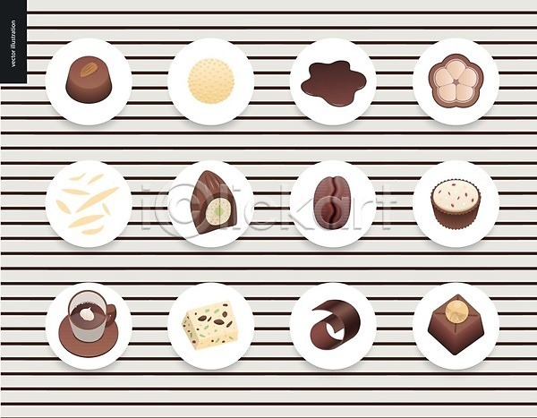 사람없음 EPS 일러스트 해외이미지 다양 원두 종류 줄무늬 초콜릿 카카오열매 커피 코코아 해외202004 해외202105 화이트초콜릿