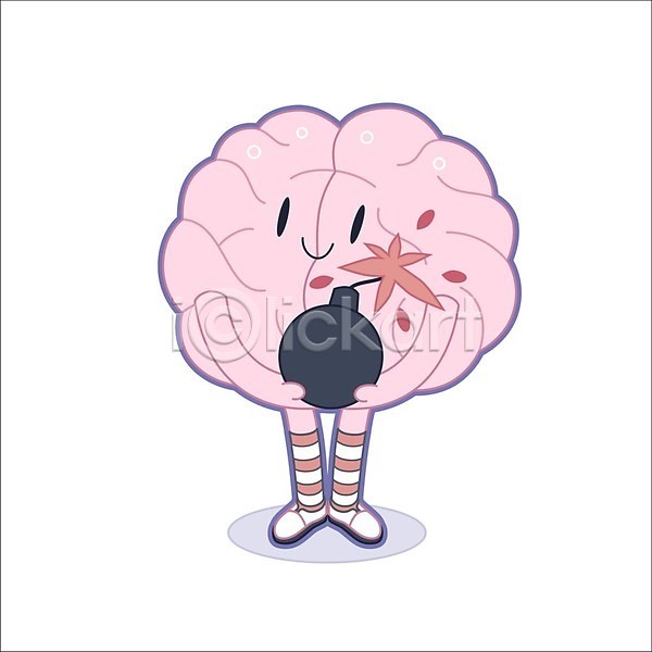 사람없음 EPS 일러스트 해외이미지 뇌 들기 분홍색 의학캐릭터 장기(의학) 캐릭터 폭탄 해외202004 해외202105