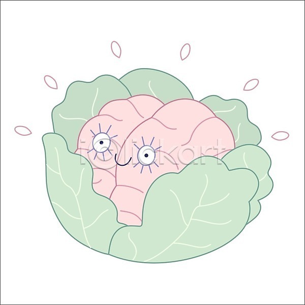 새로움 사람없음 EPS 일러스트 해외이미지 감싸기 뇌 분홍색 양배추 의학캐릭터 장기(의학) 초록색 캐릭터 해외202004 해외202105