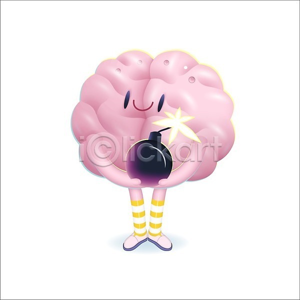 사람없음 EPS 일러스트 해외이미지 뇌 들기 의학캐릭터 장기(의학) 캐릭터 폭탄 해외202004 해외202105