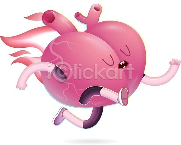 사람없음 EPS 일러스트 해외이미지 달리기 분홍색 불 심장 의학캐릭터 장기(의학) 캐릭터 해외202004 해외202105