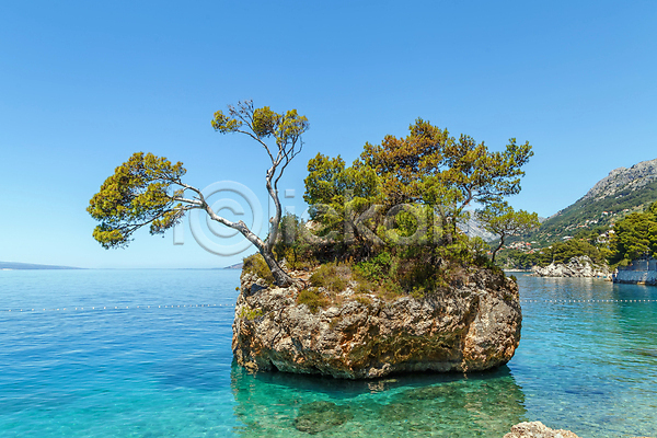 사람없음 JPG 포토 해외이미지 나무 바다 바위 섬 소나무 여름(계절) 여행 유럽 자연 크로아티아 풍경(경치) 하늘 해외202004 해외202105 휴양지
