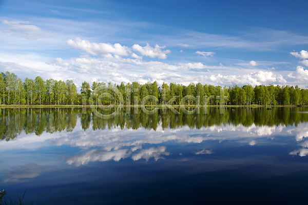 사람없음 JPG 포토 해외이미지 구름(자연) 나무 반사 수면 숲 야외 자연 자연백그라운드 주간 풍경(경치) 핀란드 해외202004 해외202105 호수