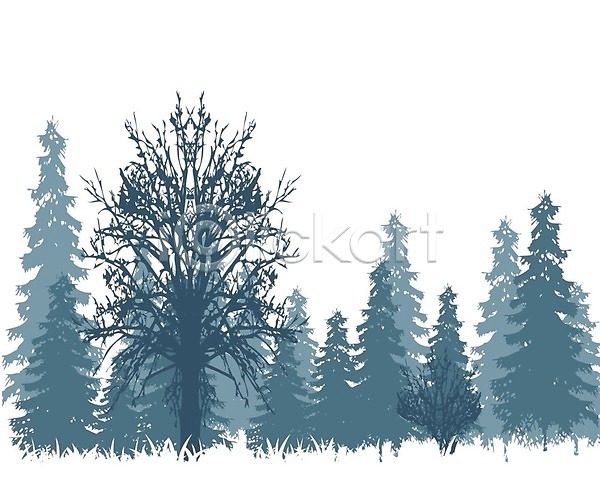 사람없음 EPS 일러스트 해외이미지 겨울 나무 숲속 여러그루 파란색 해외202004 해외202105