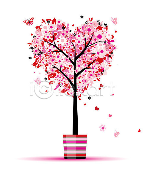 사랑 사람없음 EPS 일러스트 해외이미지 꽃 나비 분홍색 하트 하트나무 해외202004 해외202105 화분