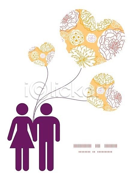 사랑 사람모양 사람없음 EPS 일러스트 해외이미지 꽃무늬 노란색 보라색 커플 하트 하트풍선 해외202004 해외202105