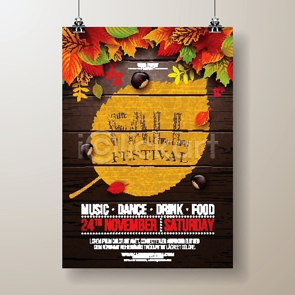 사람없음 EPS 일러스트 해외이미지 가을(계절) 가을축제 낙엽 단풍 밤(견과류) 포스터 해외202004 해외202105