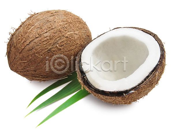 사람없음 JPG 포토 해외이미지 갈색 건강 견과류 과일 우유 원형 잎 초록색 코코넛 해외202004 해외202105