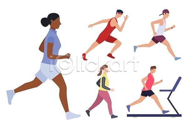 남자 성인 성인만 여러명 여자 EPS 일러스트 해외이미지 달리기 런닝머신 스포츠 전신 해외202105