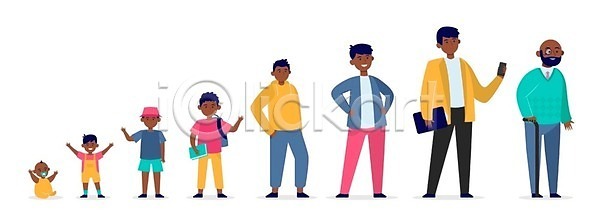 남자 노년 성인 소년 아기 어린이 여러명 청소년 흑인 EPS 일러스트 해외이미지 들기 서기 스마트폰 앉기 전신 해외202105 해외일러스트