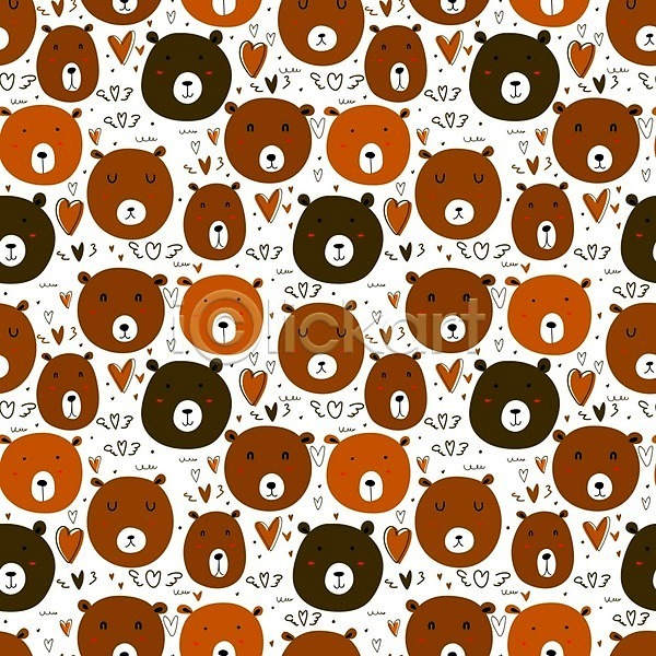 사람없음 EPS 일러스트 해외이미지 갈색 곰 곰캐릭터 백그라운드 여러마리 패턴 패턴백그라운드 하트 해외202105