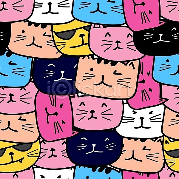 사람없음 EPS 일러스트 해외이미지 고양이 백그라운드 캐릭터 컬러풀 패턴 해외202105