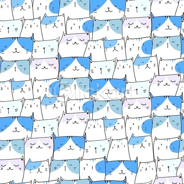 사랑 사람없음 EPS 일러스트 해외이미지 고양이 백그라운드 캐릭터 컬러풀 파란색 패턴 해외202105