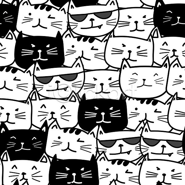 사람없음 EPS 일러스트 해외이미지 고양이 고양이캐릭터 백그라운드 선글라스 여러마리 패턴 패턴백그라운드 해외202105