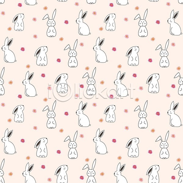 사람없음 EPS 일러스트 해외이미지 꽃 백그라운드 분홍색 여러마리 토끼 토끼캐릭터 패턴 패턴백그라운드 하트 해외202105
