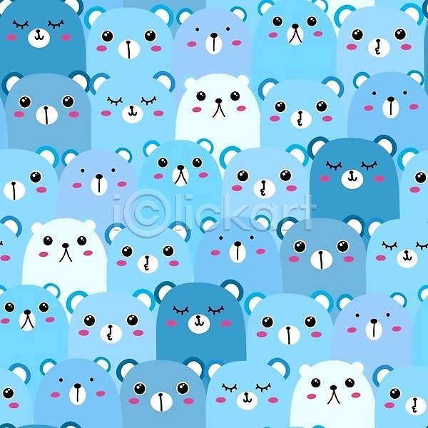 사람없음 EPS 일러스트 해외이미지 곰 백그라운드 여러마리 패턴 패턴백그라운드 하늘색 해외202105