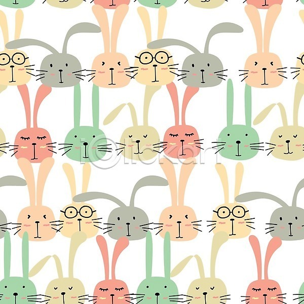 사람없음 EPS 일러스트 해외이미지 백그라운드 안경 여러마리 토끼 토끼캐릭터 패턴 패턴백그라운드 해외202105