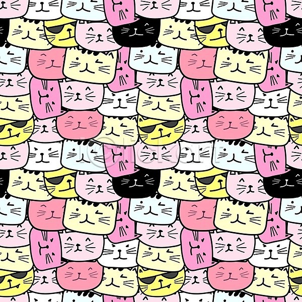 사람없음 EPS 일러스트 해외이미지 고양이 고양이캐릭터 백그라운드 분홍색 선글라스 여러마리 캐릭터 패턴 패턴백그라운드 해외202105