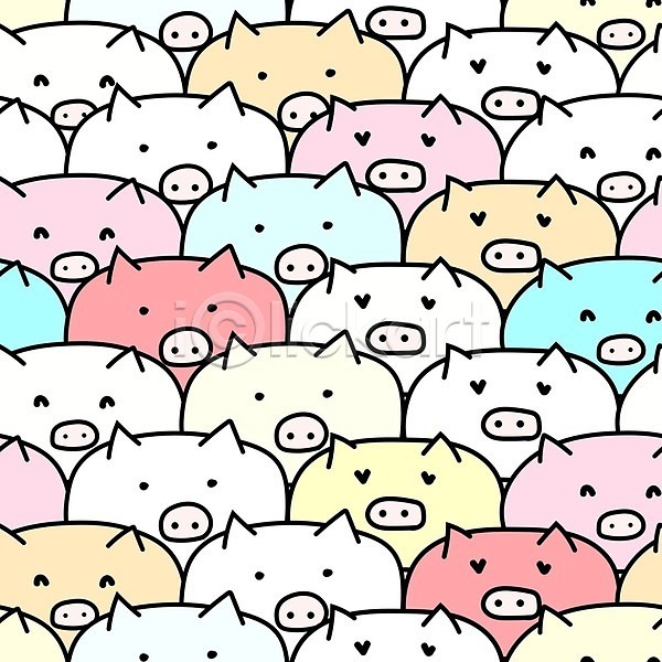 사람없음 EPS 일러스트 해외이미지 돼지 돼지캐릭터 백그라운드 여러마리 패턴 패턴백그라운드 해외202105