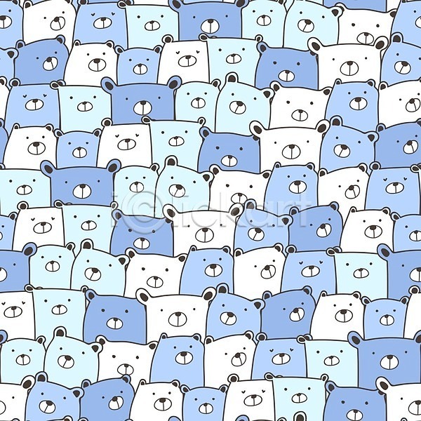 사람없음 EPS 일러스트 해외이미지 곰 곰캐릭터 백그라운드 여러마리 파란색 패턴 패턴백그라운드 해외202105