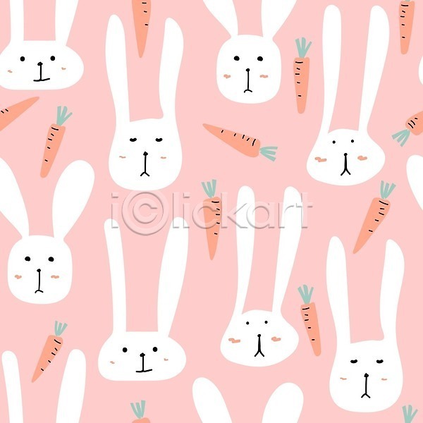 사람없음 EPS 일러스트 해외이미지 당근 백그라운드 분홍색 여러마리 토끼 토끼캐릭터 패턴 패턴백그라운드 해외202105