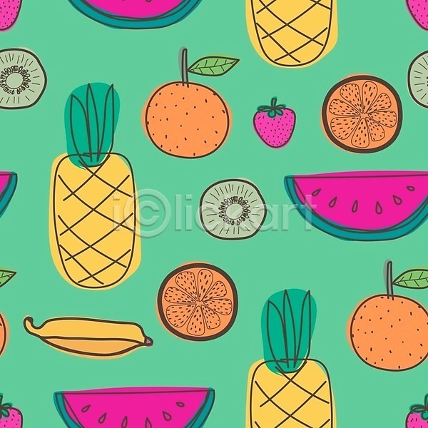 사람없음 EPS 일러스트 해외이미지 딸기 바나나 백그라운드 수박 오렌지 초록색 키위 파인애플 패턴 패턴백그라운드 해외202105