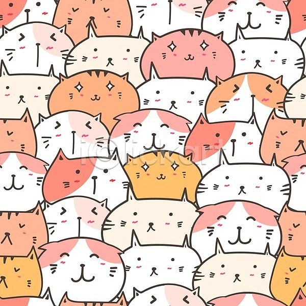 사람없음 EPS 일러스트 해외이미지 고양이 백그라운드 분홍색 여러마리 파스텔톤 패턴 패턴백그라운드 해외202105