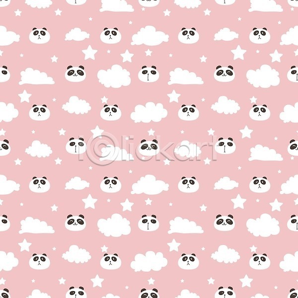 사람없음 EPS 일러스트 해외이미지 구름(자연) 동물캐릭터 백그라운드 별 분홍색 여러마리 판다 패턴 패턴백그라운드 해외202105