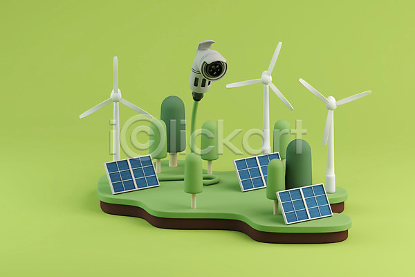 사람없음 3D PSD 디지털합성 편집이미지 그린뉴딜 그린에너지 나무 연두색 자연보호 전기충전 집열판 충전기 태양에너지 편집 편집소스 풍력에너지