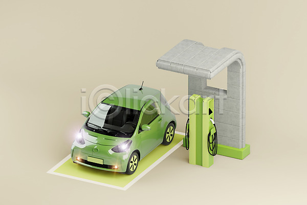 사람없음 3D PSD 디지털합성 편집이미지 그린뉴딜 그린에너지 베이지색 자연보호 전기자동차 전기충전 충전기 충전소 편집 편집소스