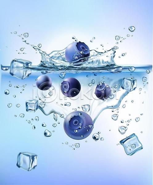 떨어짐 사람없음 EPS 일러스트 해외이미지 물 물방울 블루베리 스플래쉬 얼음 파란색