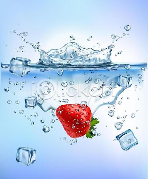 떨어짐 사람없음 EPS 일러스트 해외이미지 딸기 물 물방울 스플래쉬 얼음 파란색
