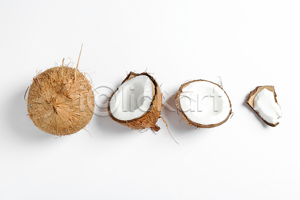사람없음 JPG 포토 하이앵글 해외이미지 단면 실내 열대과일 코코넛 흰배경