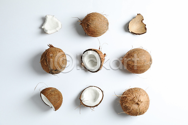 사람없음 JPG 포토 하이앵글 해외이미지 실내 열대과일 코코넛 흰배경