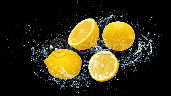사람없음 JPG 포토 해외이미지 검은배경 레몬 물 스플래쉬 슬라이스 액체 투명