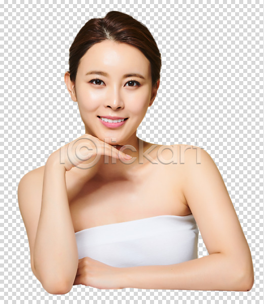 20대 성인 성인여자한명만 여자 한국인 한명 PNG 앞모습 편집이미지 누끼 미소(표정) 뷰티 상반신 의료성형뷰티 턱괴기 편집 편집소스 피부 피부관리