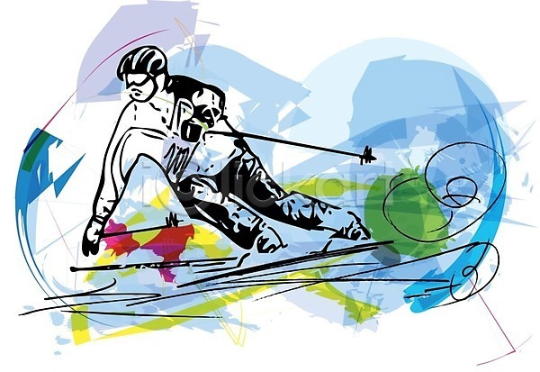 남자 성인 성인남자한명만 한명 EPS 일러스트 해외이미지 들기 스키 스키고글 스키복 스키선수 스포츠 전신 파란색 폴