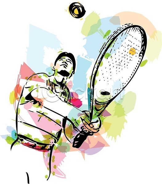 남자 성인 성인남자한명만 한명 EPS 일러스트 해외이미지 상반신 스포츠 테니스 테니스공 테니스라켓 테니스선수