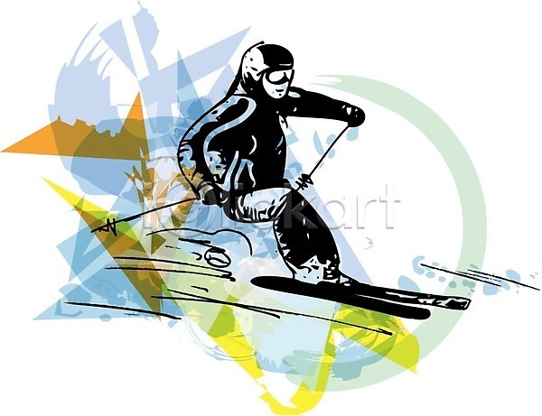 남자 성인 성인남자한명만 한명 EPS 일러스트 해외이미지 스키 스키복 스키선수 스포츠 전신 추상
