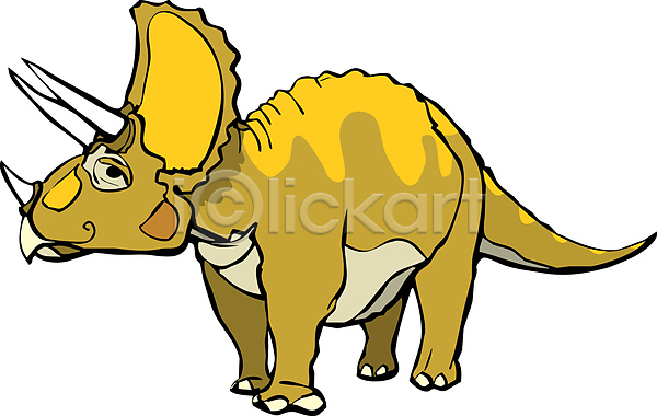 사람없음 JPG 일러스트 해외이미지 노란색 초식공룡 트리케라톱스 한마리 해외202004