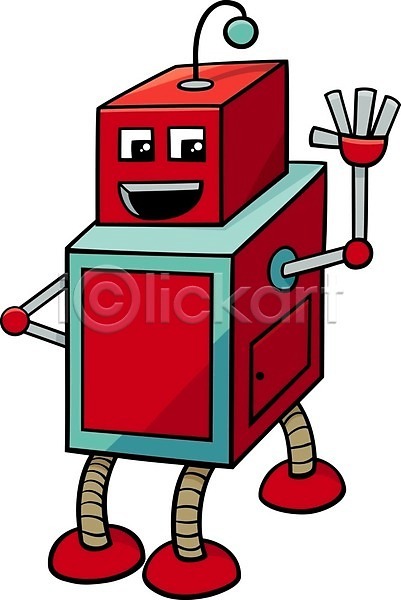 사람없음 EPS 일러스트 해외이미지 로봇 만화 빨간색 손인사 안드로이드 캐릭터 코믹 해외202004