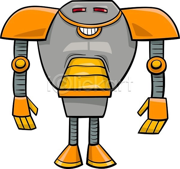 사람없음 EPS 일러스트 해외이미지 노란색 로봇 만화 안드로이드 캐릭터 코믹 해외202004 회색