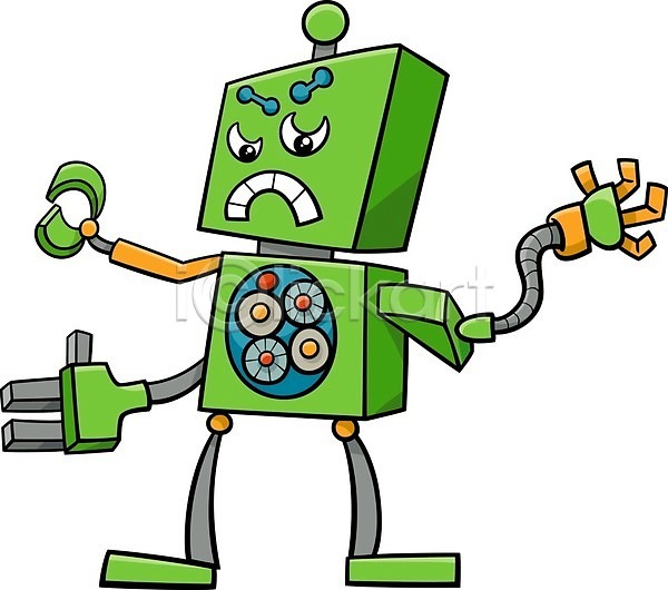 사람없음 EPS 일러스트 해외이미지 로봇 만화 안드로이드 초록색 캐릭터 코믹 해외202004