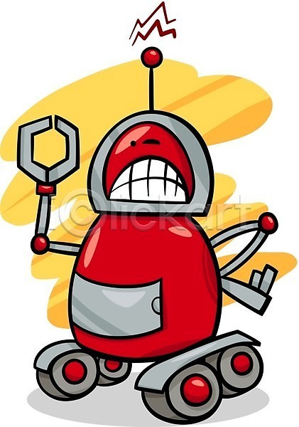분노 사람없음 EPS 일러스트 해외이미지 로봇 만화 바퀴 빨간색 손들기 안드로이드 캐릭터 코믹 해외202004 허리손 회색