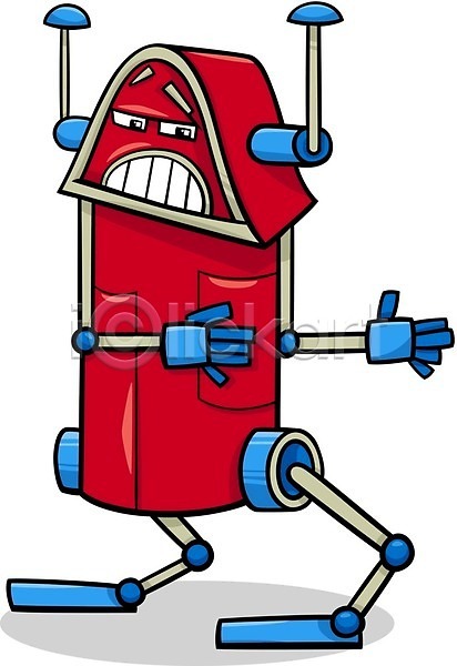사람없음 EPS 일러스트 해외이미지 로봇 만화 빨간색 손짓 안드로이드 캐릭터 코믹 파란색 해외202004