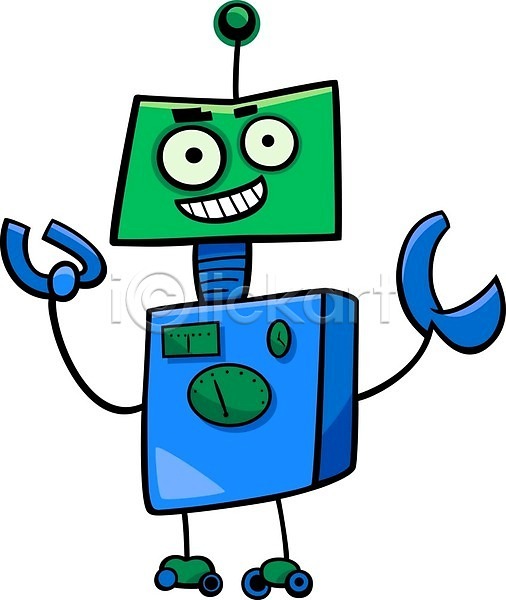 사람없음 EPS 일러스트 해외이미지 로봇 만화 안드로이드 초록색 캐릭터 코믹 파란색 해외202004