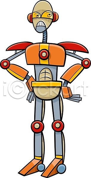 사람없음 EPS 일러스트 해외이미지 로봇 만화 안드로이드 주황색 캐릭터 코믹 해외202004 허리손 회색
